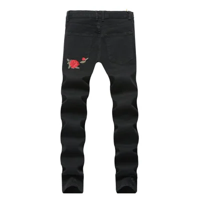 Белые рваные мужские джинсы с дырками, супероблегающие, Известный дизайнерский бренд, облегающие рваные джинсы, узкие джинсы на молнии - Цвет: Back flower 1855