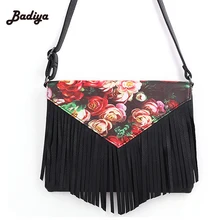 2016 neue Mode Quaste frauen leder handtaschen frauen floral gedruckt umhängetaschen frauen messenger bags frauen taschen kupplung