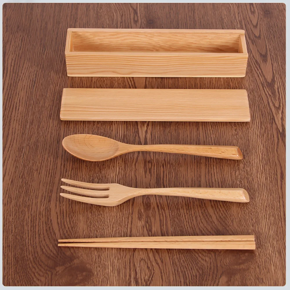 

Portable Tableware A Four-piece Set Of Wooden Tableware For Outdoor Travel