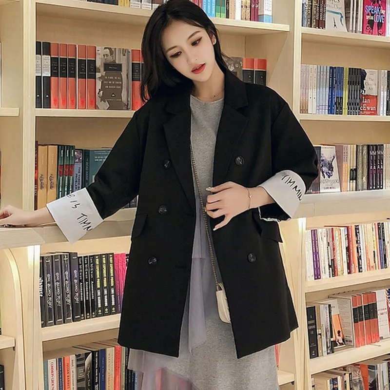 2019 Spring New Heavy Texture Temperament Black Women's Blazer Casual Loose Women's Jacket Characteristics Cuffs Blaser Feminino 2019 Spring New Heavy Texture Temperament Black Women's Blazer Casual Loose Women's Jacket Characteristics Cuffs Blaser Feminino