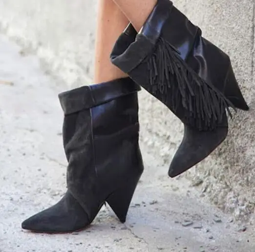 black suede ankle boots with pointed toe