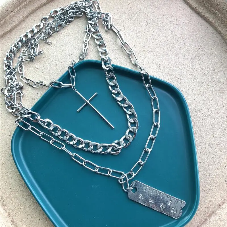 Многослойное ожерелье-чокер унисекс с кулоном в виде креста, длинная металлическая цепочка, ожерелье s для мужчин, женщин, девочек и мальчиков, ювелирные изделия в стиле хип-хоп, подарок - Окраска металла: Cross Rule
