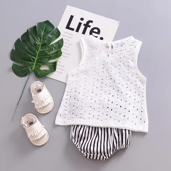 

Baby Girl T-shirt Summer Kids Cute Lace Hollow Tops Blouse For Girls White Outfits Sleeveless Cotton T-shirt For Newborn
