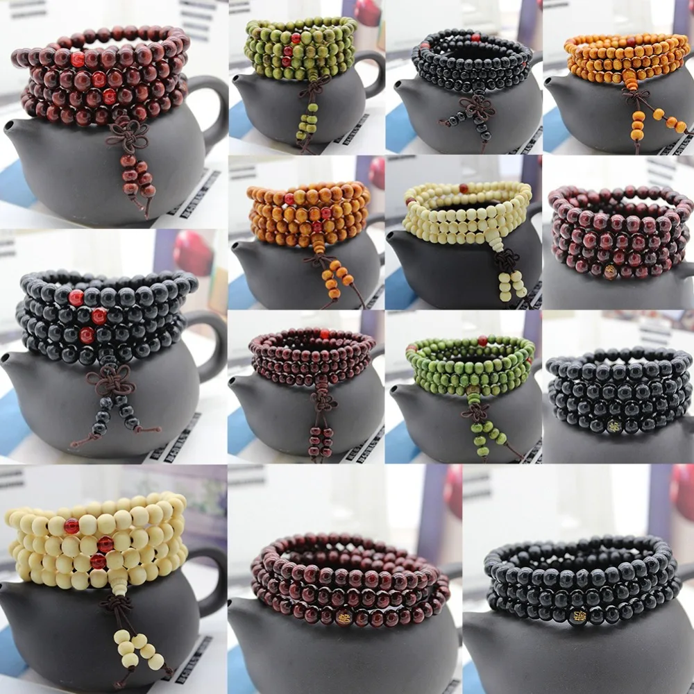 

New Fashion Natural Wooden Beaded Root Chakra Jewery Hip Hop Bead Bracelet Buddha Word Jewelry For Men Women gift Special#280748