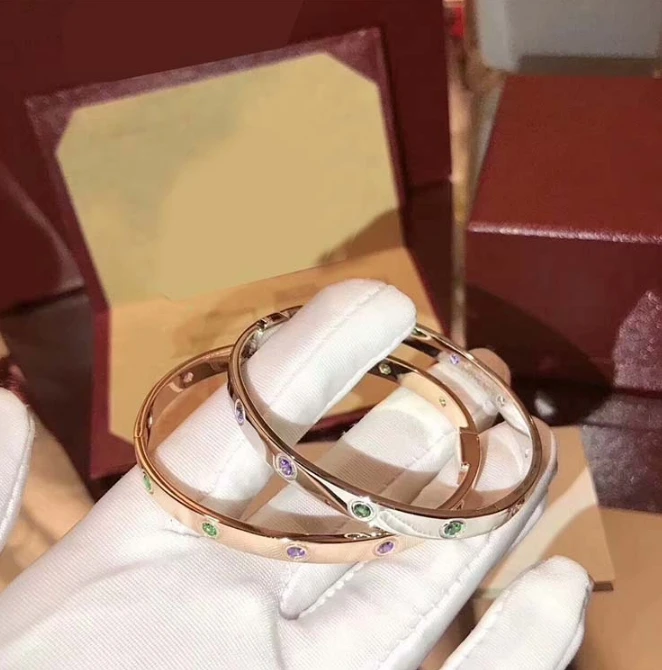 

Pure S925 Sterling Silver Colorfu CZ Love Bracelet Bangles Silver/Rose Gold Color Fine Top Quality Fashion Jewelry For Women