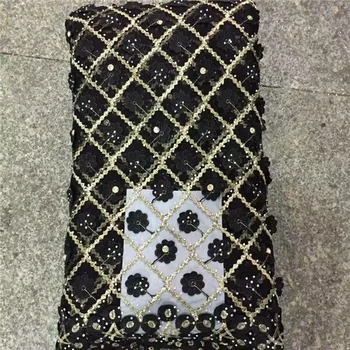 

French Net Lace Fabric 2020 Latest african guipure lace fabric with stones and beads mesh tulle fabric black