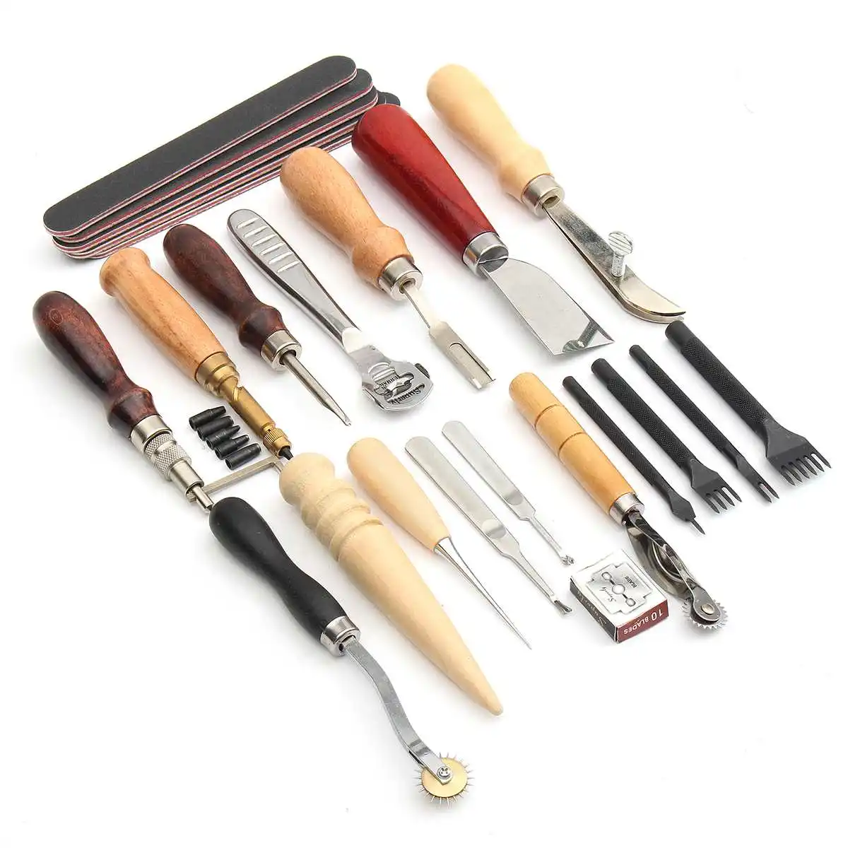 

New 17Pcs DIY Leather Craft Tools Leatherworking Kit Punch Stitching Carve Sewing Leather Cutter Hand Tool Set