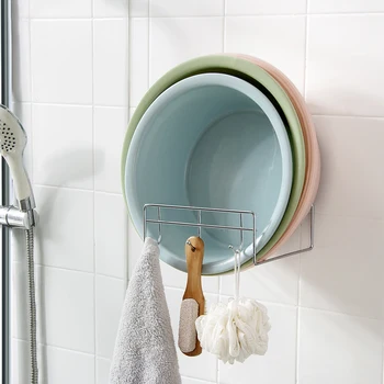 

Free punch wall hanging washbasin rack bathroom shelf home kitchen pot cover storage rack washbasin holder with hooks mx12270941