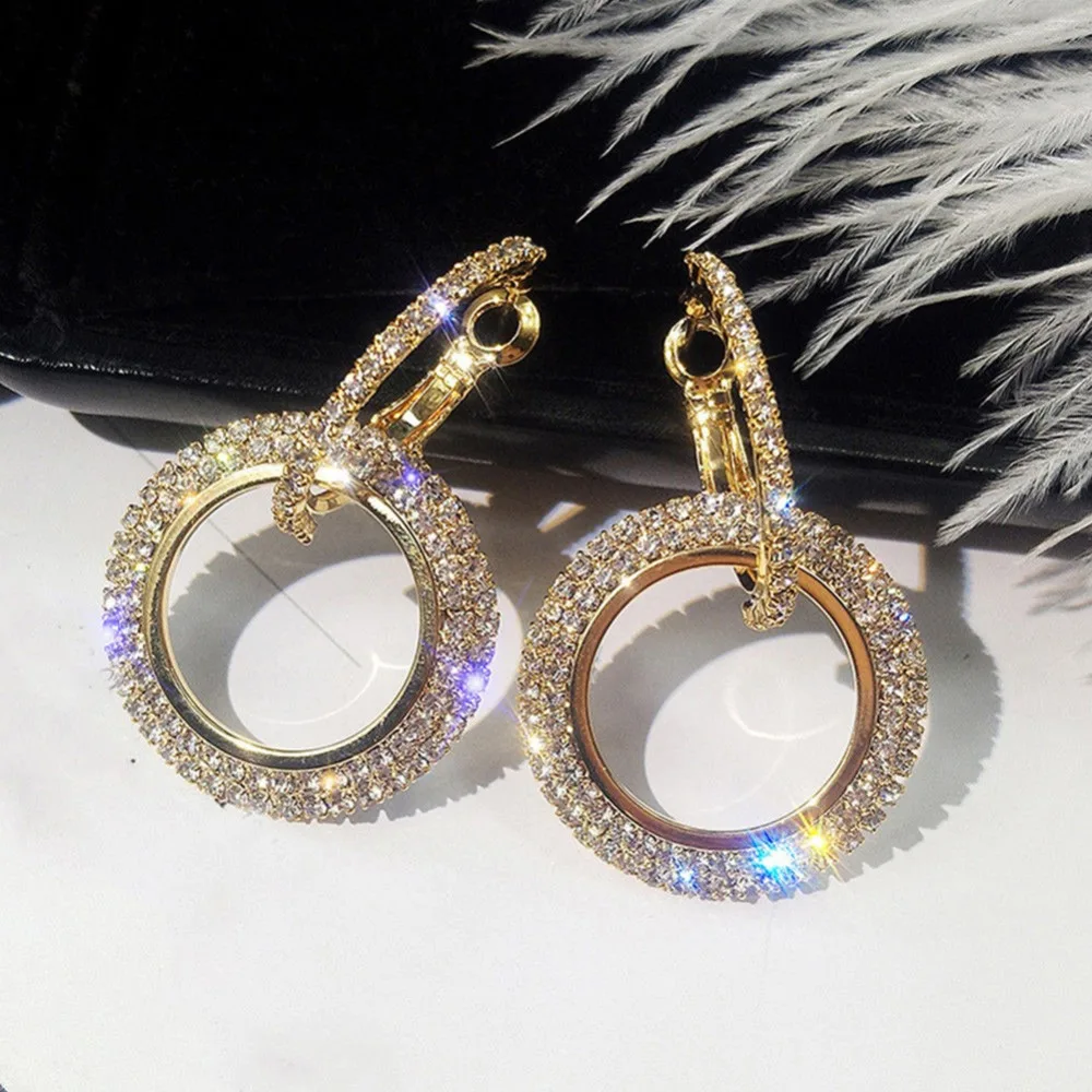

Gold Silver Color Rhinestone Earring Fashion Korean Style Big Round Drop Earrings Women Christmas Party Jewelry Gift