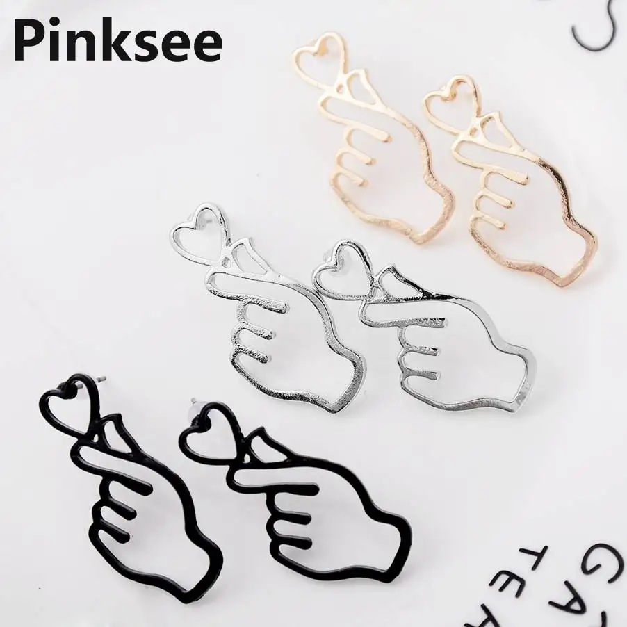

1 Pairs Personality Metal Love Earrings Hollow Out Small Heart Gesture Earrings Hand SHAPED STUD EARRINGS Wholesale