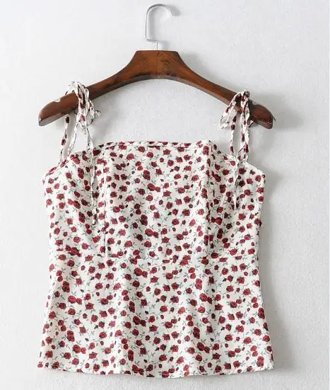 SyouyonStar Chic Camis женский укороченный Топ цветочный принт слинг топы лето Обрезанные - Цвет: Белый