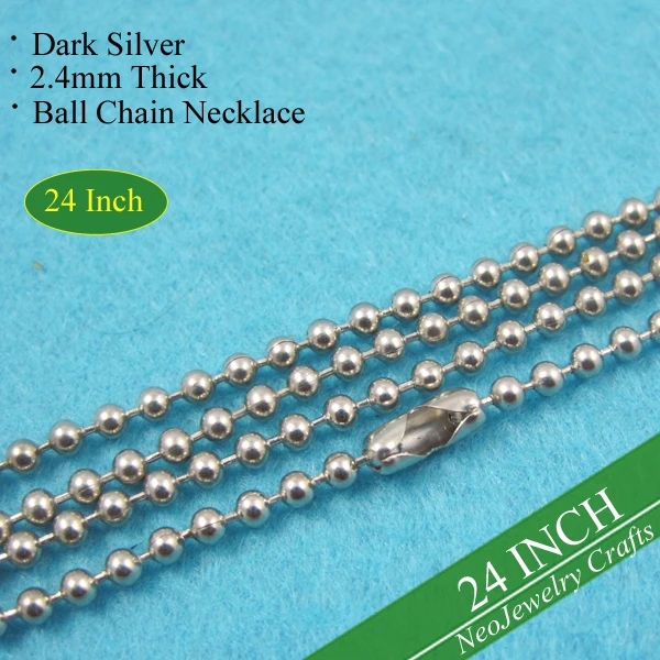 24 inch Dark Silver Ball Chain Necklaces, 60cm Antique Silver Ball
