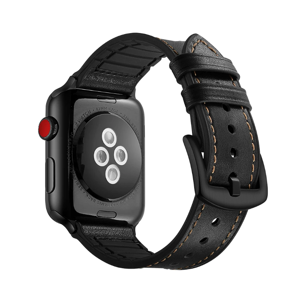 

Genuine Leather+silicone strap for Apple watch band 44mm 40mm Iwatch series 4 bracelet Wrist belt watchband adapter
