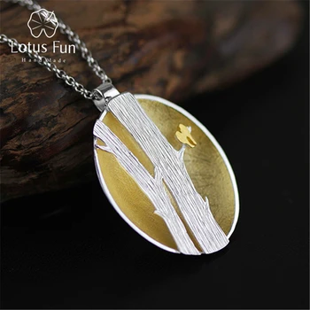

Lotus Fun Real 925 Sterling Silver Handmade Fine Jewelry Creative Birds on Branches Design Pendant without Necklace for Women