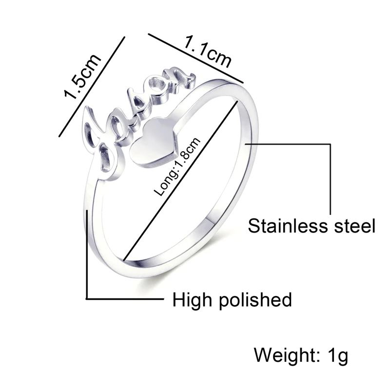 Персонализированные Индивидуальные именные Кольца Сердце выгравированное имя кольцо из нержавеющей стали золотые кольца для женщин юбилей Ювелирные изделия Подарки - Цвет основного камня: Sliver