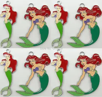 

Free Shipping 100 Pcs/Lots Zinc Alloy Metal Enamel Mermaid Princess Charms Pendants Party Favor Gifts