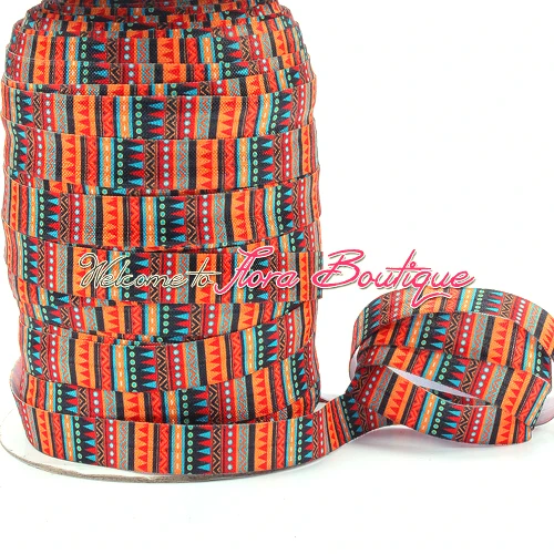 

FLRA Elastic5/8" fold over elastic multi color tribal designed printing elastic ribbon