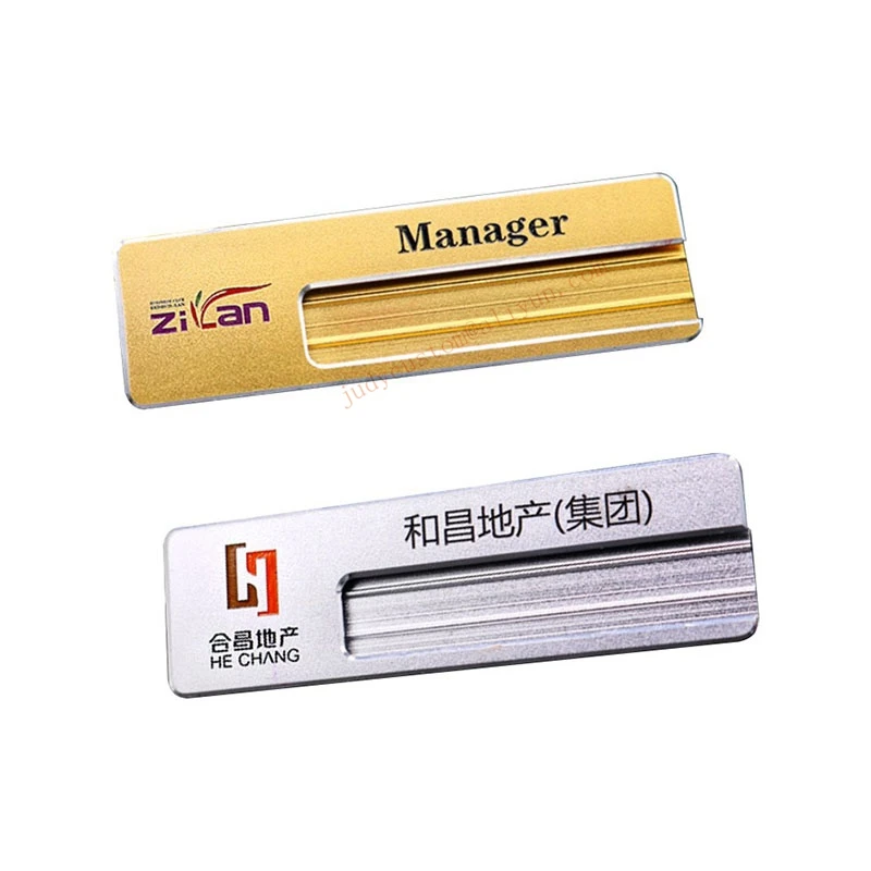 120pc 주문 이름 기장 알루미늄 id 홀더 개인화 된 직원 자석 이름표