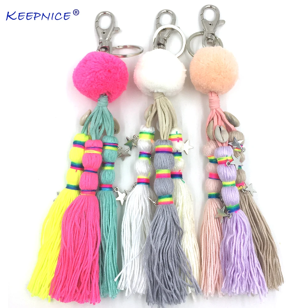 

Bohemia Car Key Chains Lanyards Key Ring Key Finders Beads Tassel Pompous tassels Pendants Bag Rings KeyChains for woman summer