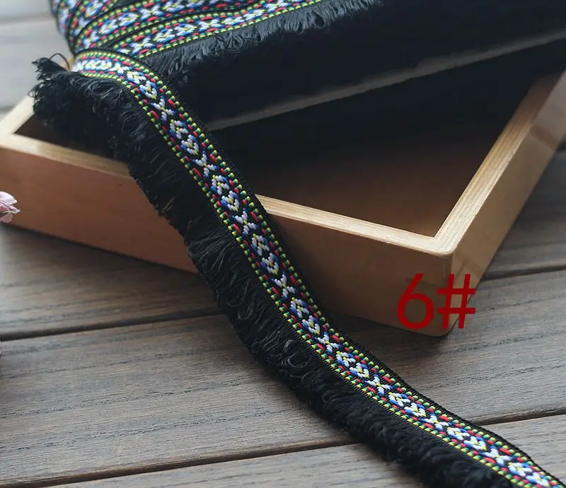 

30mm 6yards Ethnic Jacquard Ribbon Webbing Fringe Cotton Eyelash Lace Accessories Z876