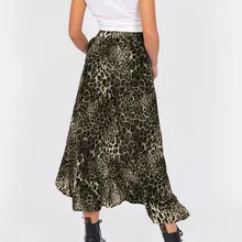 Летняя юбка высокая талия шифон леопард повседневная мода женский леопардовый принт эластичная талия бандаж оборки подол повседневная юбка