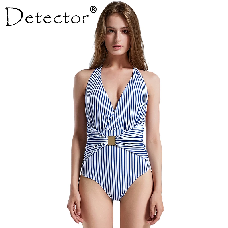 

Detector One Piece Swimming Suits Swimwear for Women Summer Beach Sexy Striped Buckle Swimsuit Female Push up Women Bathing Suit