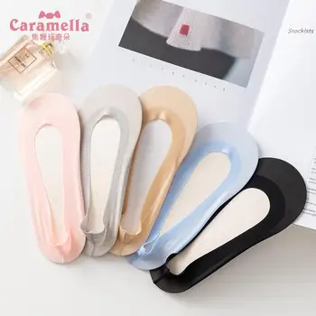 

Caramella 5 pairs/Lot Spring Summer Women Socks Solid Shinny Color Fashion Invisible Boat Socks Glitter Female Slipper Socks