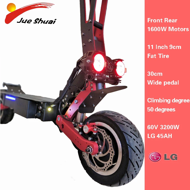 Top 3200W 60V 80KM 95KM/H 11Inch Electric Scooter LG Lithium Battery Aluminum Alloy Kart 9cm Fat Tire Folding Electric Skateboard 1