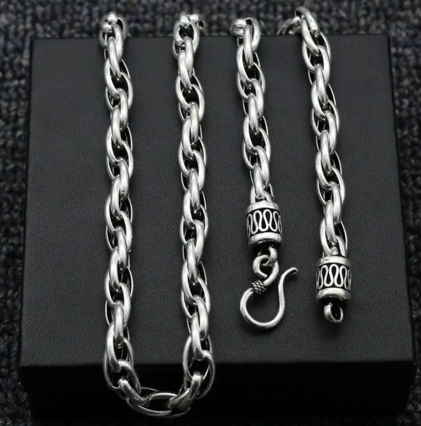 6mm thick cross twist link necklace silver chain sterling 925 silver