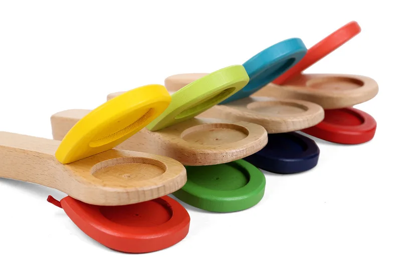 Free shipping, orff percussion instruments, Germany GOKI, solid wood baby long handle castanet, children's music toys 
