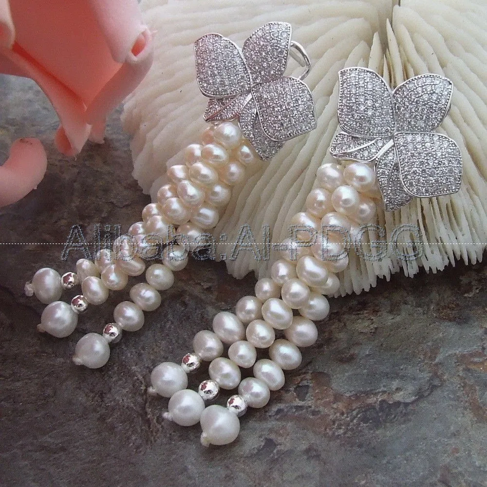 

Natural 2.5'' 4-5MM White Pearl CZ Earrings