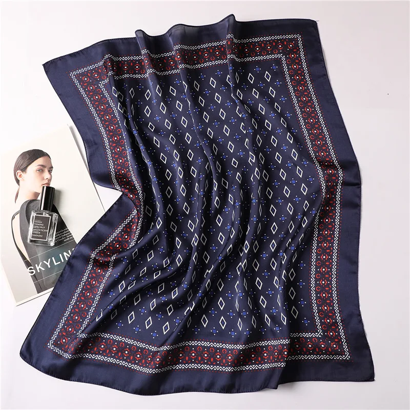 

Women's Square Silk Scarf Fashion Summer Shawls and Wraps Female Print Small Office Scarf Foulard Headband Handkerchief 70*70CM