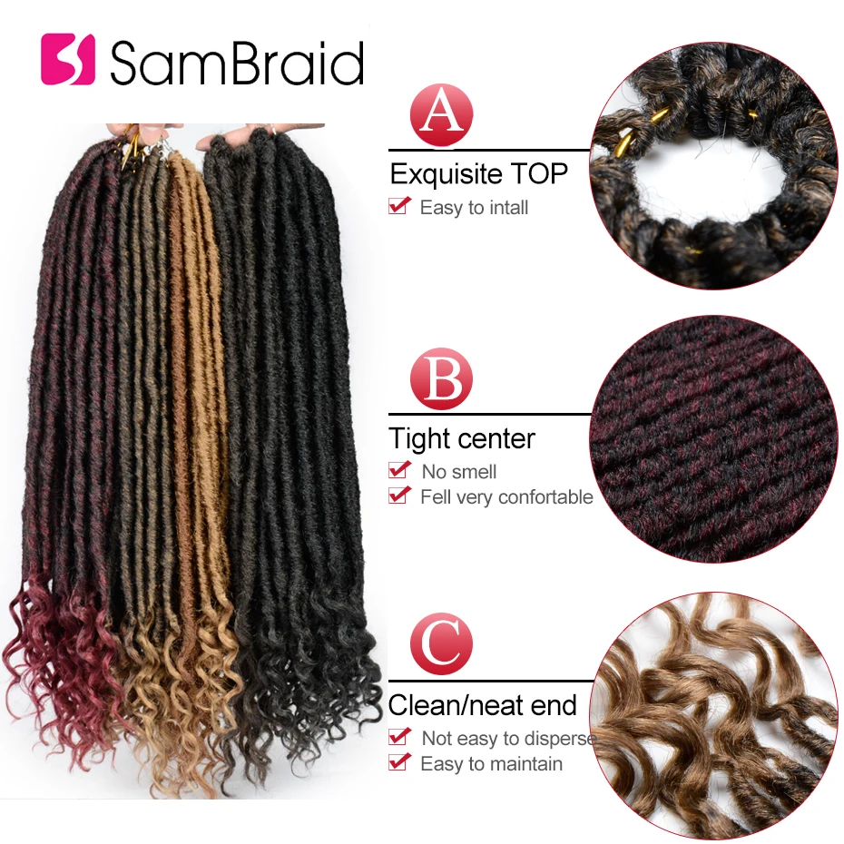 SAMBRAID Goddess Faux locs CURLY, вязанные крючком косички, накладные волосы, синтетические плетеные волосы, мягкие искусственные замки, 24 корня/18 дюймов, упаковка