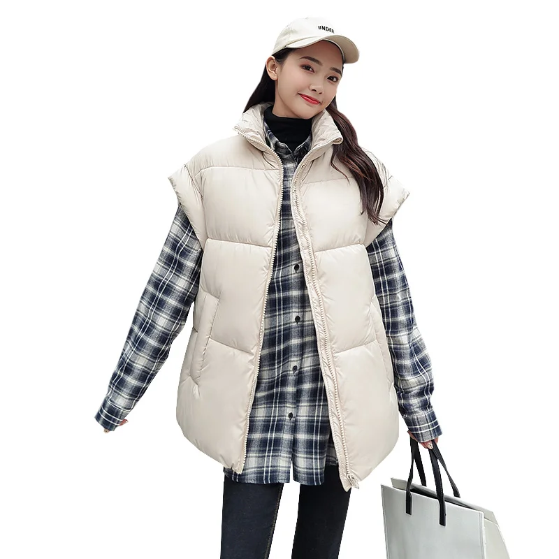 

New Brand Winter Women's jacket Windproof Warm Long Cotton Waistcoat Casual Sleeveless Standing collar femme coat vest