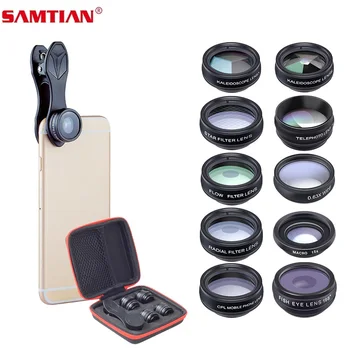 

SAMTIAN Lens camera Phone Lens Fisheye Wide Angle macro Lens CPL Filter Kaleidoscope 2X Telescope Lens 10 in 1 set For all phone