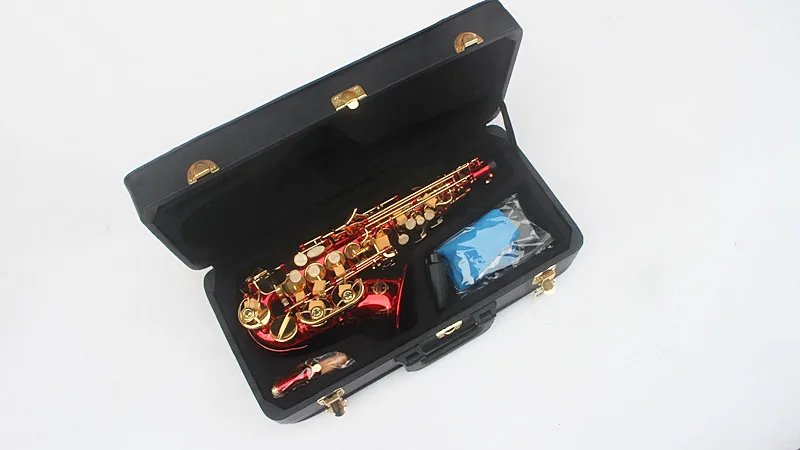 

Suzuki curved New High quality curved Soprano saxophone Bb Musical Instrument for Children Red saxophone Free