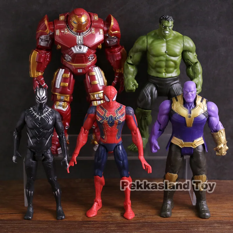 

Marvel Avengers Infinity War Hulkbuster Hulk Thanos Black Panther Spiderman PVC Action Figures Toys 5pcs/set