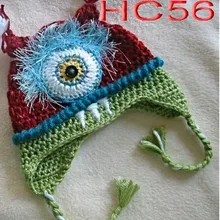 Платья красного и голубого цвета с мультипликационным принтом «Одноглазый Бубу Новорожденный ребенок вязаная шапка Фотография