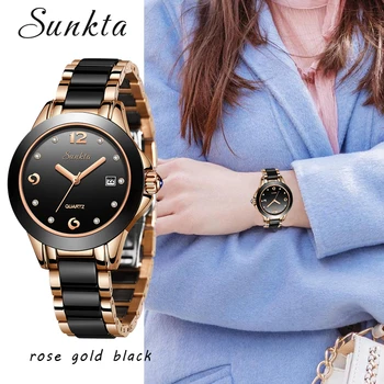 

SUNKTA Rose Gold Watch Women Quartz Watches Ladies Top Brand Crystal Luxury Female Dress WristWatch Girl Clock Relogio Feminino