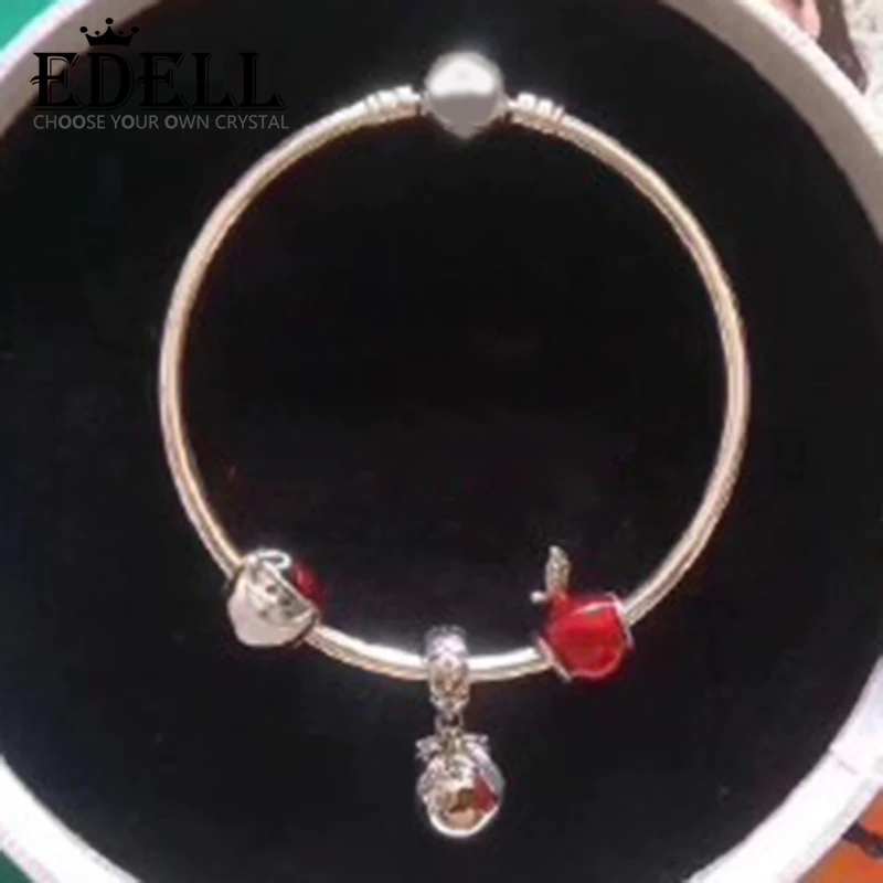 

EDELL 100% 925 Sterling Silver Christmas Old Man Apple Mystery Gift Bag Charm Bracelet Set Holiday Gift Original Jewelry