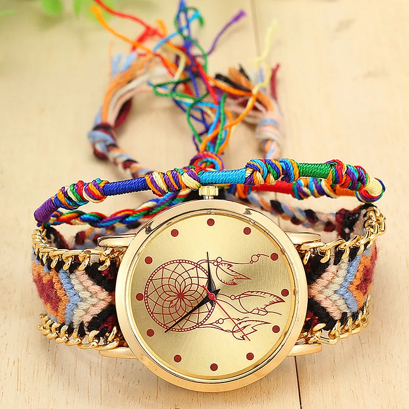Vansvar Vintage Женщины Родной Ручной Кварцевые Часы Трикотажные Ловец Снов Дружбы Relojes