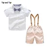 Top and Top Summer Toddler Baby Boys Clothing Sets Short Sleeve Bow Tie Shirt+Suspenders Shorts Pants Formal Gentleman Suits ► Photo 2/6