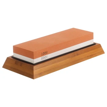 

Hot sale Deluxe Sharpening Stone 2-IN-1 Whetstone with Angle Guide & Non-Slip Bamboo Base 1000/6000
