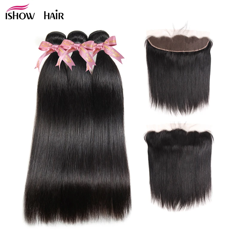 

Ishow Indian Straight Hair Bundles With Closure 100% Remy Human Hair Bundles With Closure 13X4 Lace Frontal Closure With Bundles