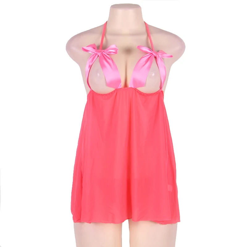 Pink Open Cup Lace Halter Sexy Lingerie Hot Costumes Plus Size Transparent Backless Bowknot Erotic Lingerie For Women Clothes Pink Open Cup Lace Halter Sexy Lingerie Hot Costumes Plus Size Transparent Backless Bowknot Erotic Lingerie For Women Clothes