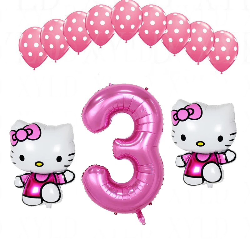 1 комплект, воздушный шар hello kitty с цифрами 40 дюймов, латексные шары в розовый горошек для девочек 1, 2, 3, 5 лет, декор для дня рождения, Детские шары