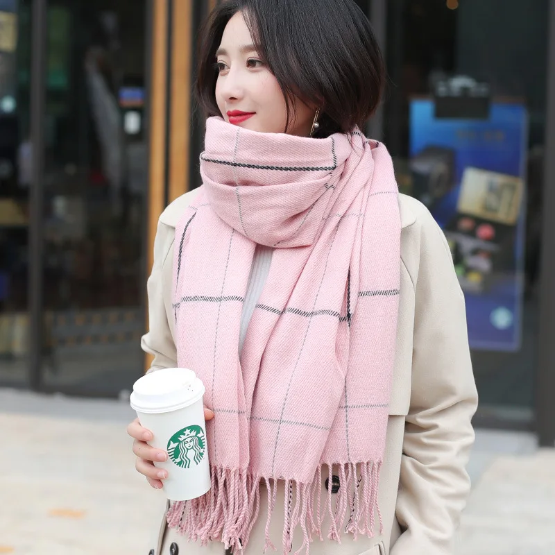 Модный вязаный осенне-зимний женский корейский теплый элегантный шарф для женщин и девочек, милый шарф с кисточками, шерстяной шарф, дикая шаль