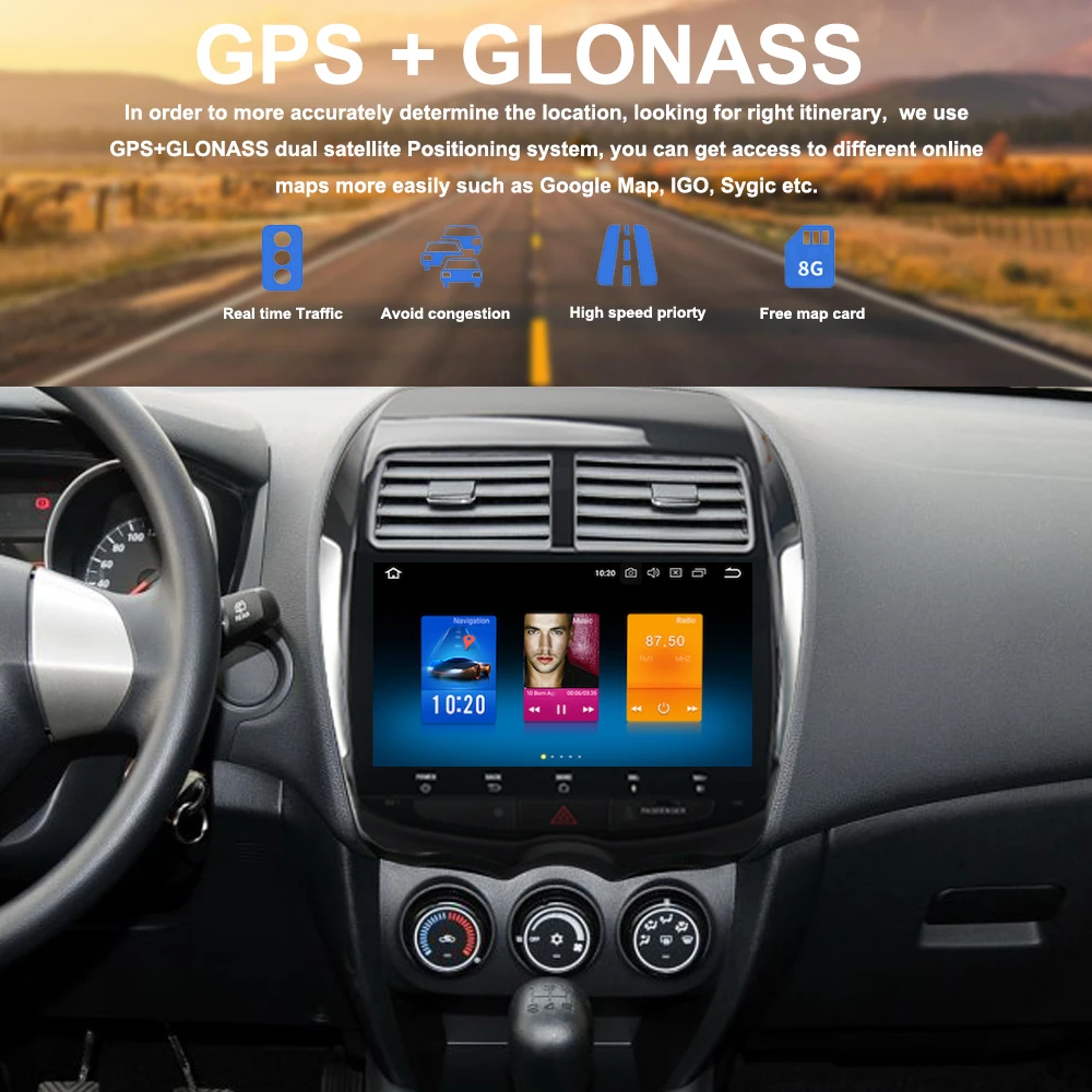 10.2" IPS 1 Din Android 8.0 Car GPS for Mitsubishi ASX Citroen C4