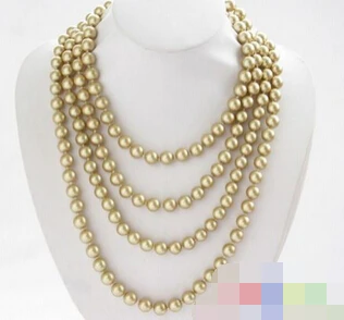 

Miss charm Jew857 80" 10mm golden round SOUTH SEA SHELL PEARL NECKLACE