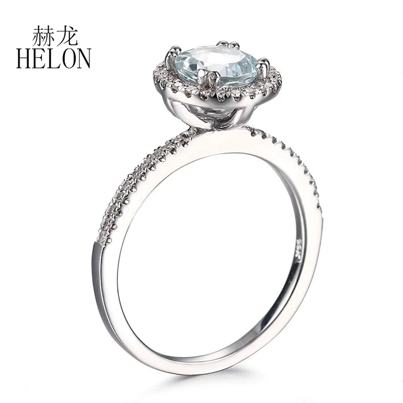 HELON Solid 14 K белое золото Сертифицированный круглый 0.85ct Аквамарин полудрагоценный камень кольцо с натуральным бриллиантом для женщин Свадебные модные ювелирные изделия